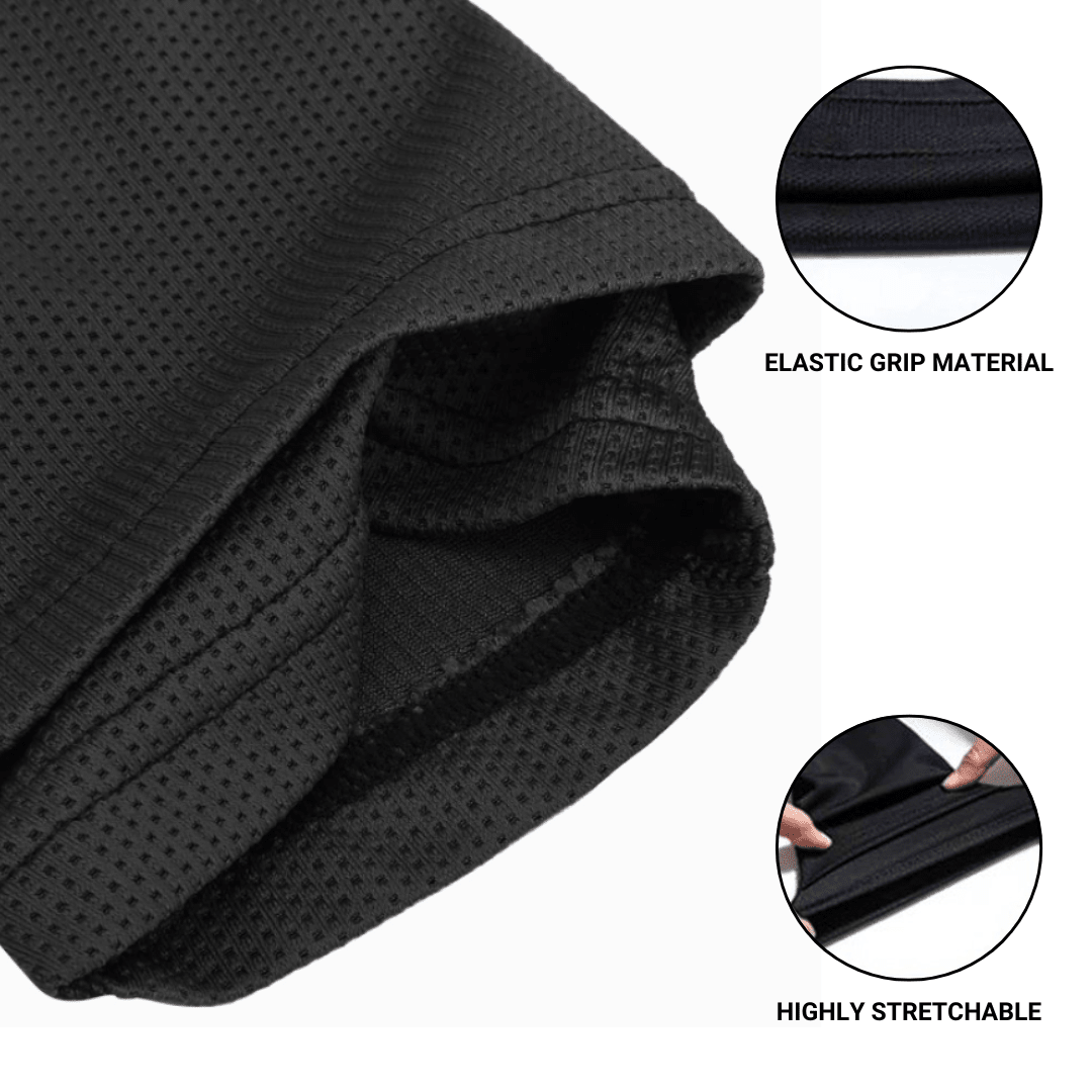 Zwarte Prostec scheenbeschermer sleeve, een slim voetbalaccessoire met elastische en gripvaste stof