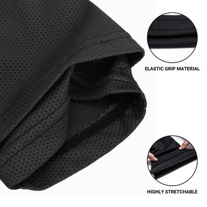 Zwarte Prostec scheenbeschermer sleeve, een slim voetbalaccessoire met elastische en gripvaste stof