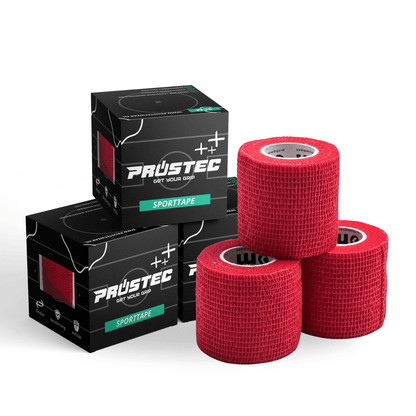 Rode Prostec Sporttape en zwarte verpakkingen, praktische voetbalaccessoires voor fanatieke spelers
