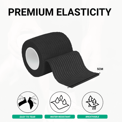 Prostec zwarte voetbaltape 5cm breed, zelfklevend voetbalaccessoire met premium elasticiteit